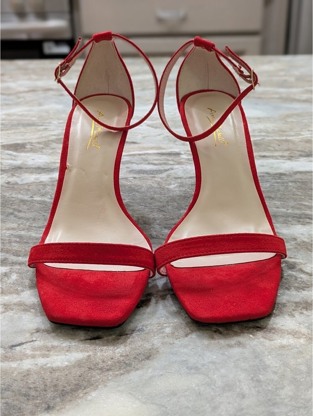 Anne Michelle Red Heels 7.5 Ankle Strap – Velvet Noir